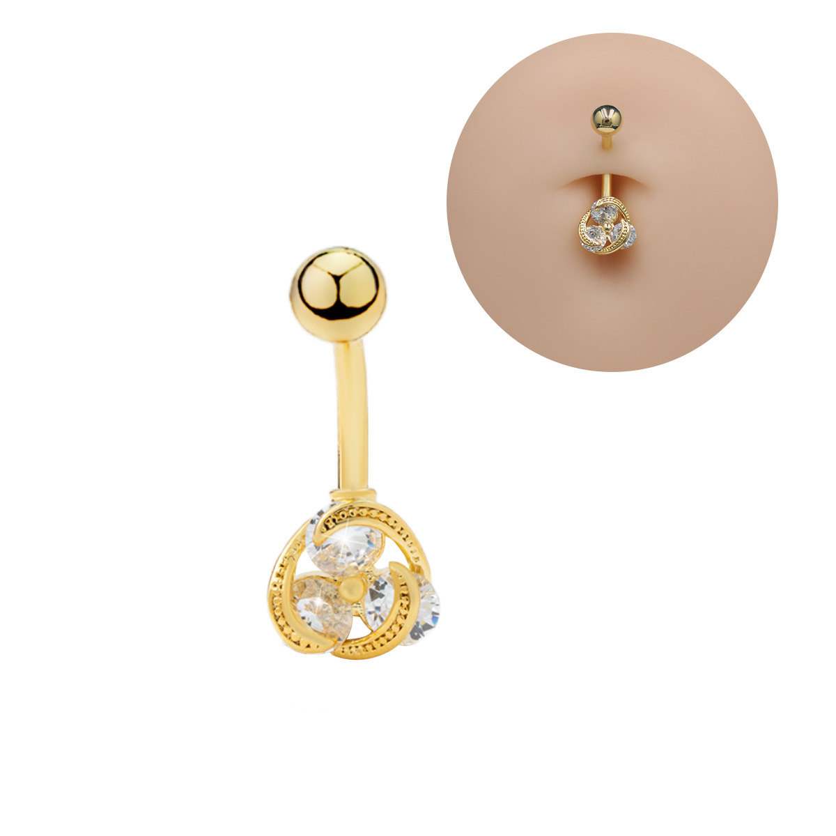 Piercing ombelico circolare con tre zirconi per donna_voghion.com