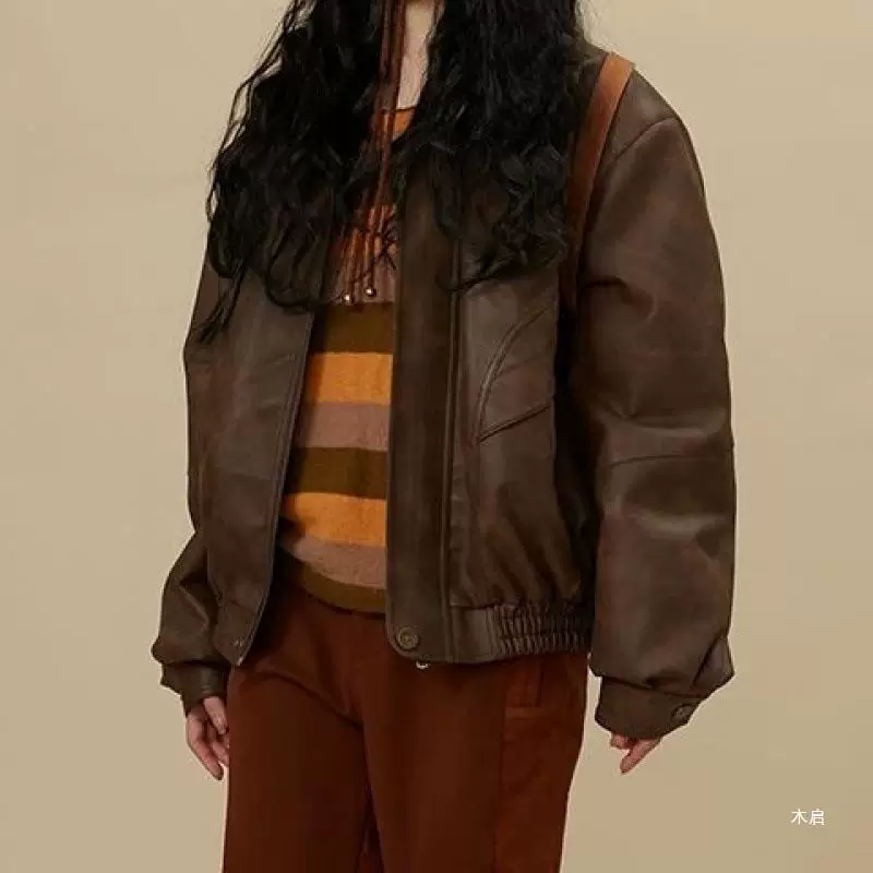 Осенняя ретро коричневая куртка для отдыха, oversize, оптовая