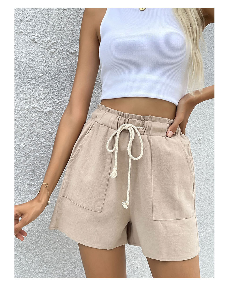 Solid Color Loose Drawstring Cotton Wide Leg Shorts NSYYF71875