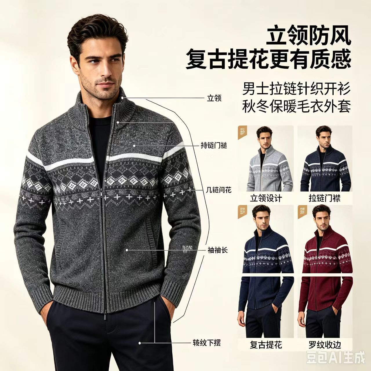 Cárdigan ajustado de jacquard para hombre, estilo casual, para otoño e invierno, de manga larga, urbano, cómodo para el día a día, tejido transpirable.