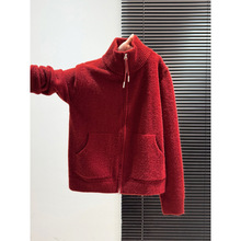 KANING立领加厚红色毛衣女开衫高领秋冬新款慵懒毛线衣拉链针织衫