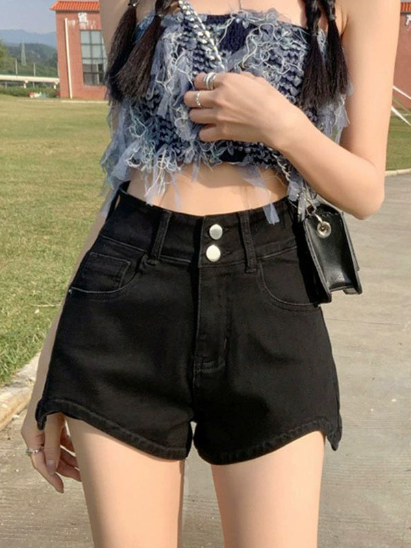 Эластичные обтягивающие черные джинсовые шорты для девушек, женские весенне-летние новые узкие и универсальные шорты с высокой талией, оптом