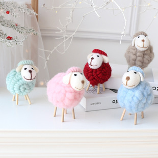 Wool Felt Small Sheep Finished Ornaments Christmas Tree Doll Decorations Creative Ins Nordic Style Desktop Decoration