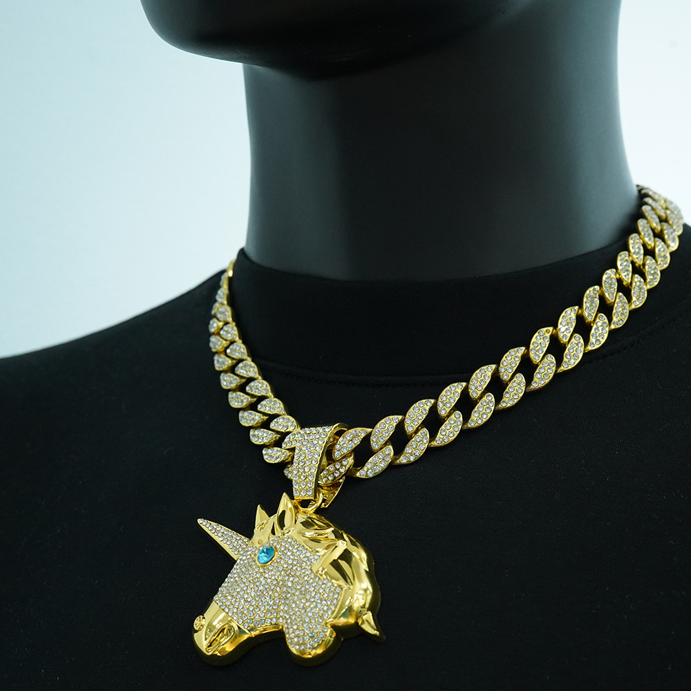Collar de unicornio de moda europea y americana, nuevo y popular, estilo hip-hop, collar de animales de moda, accesorios de collar personalizados para hombre