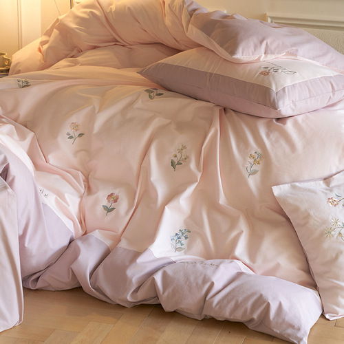 Xiaogui value-for-money Class A 100-count brushed long-staple cotton four-piece set pure cotton embroidered flower quilt cover pure cotton autumn and winter bedding