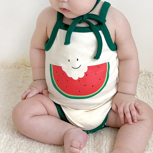2024 new summer Korean style baby jumpsuit ins style watermelon print style baby hoodie