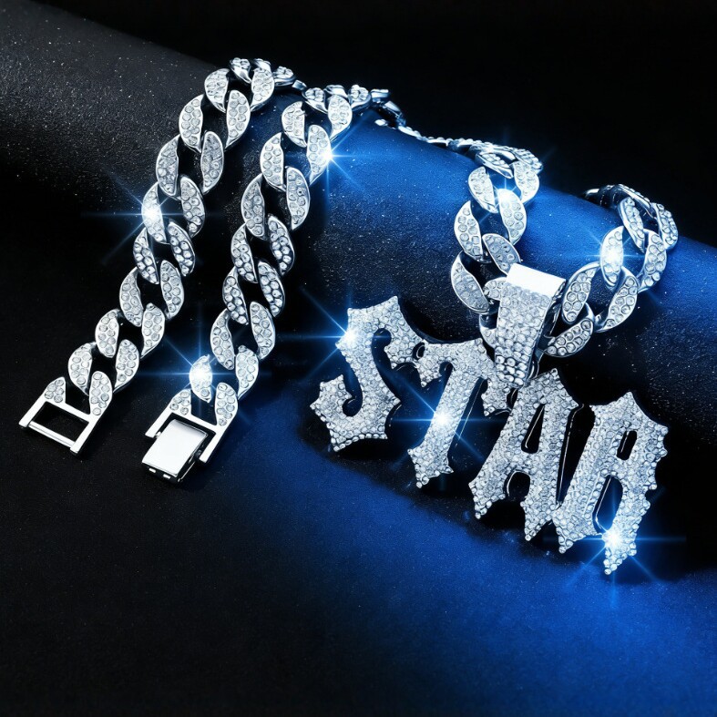 Hip-Hop lleno de diamantes letras de hombre STAR colgante de letras cadena cubana collar punk moda personalidad collar