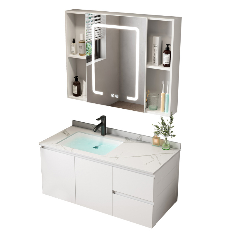 Simple espacio de aleación de aluminio gabinete de baño Baño combinación lavabo de cerámica lavabo hogar integrado mesa de lavado