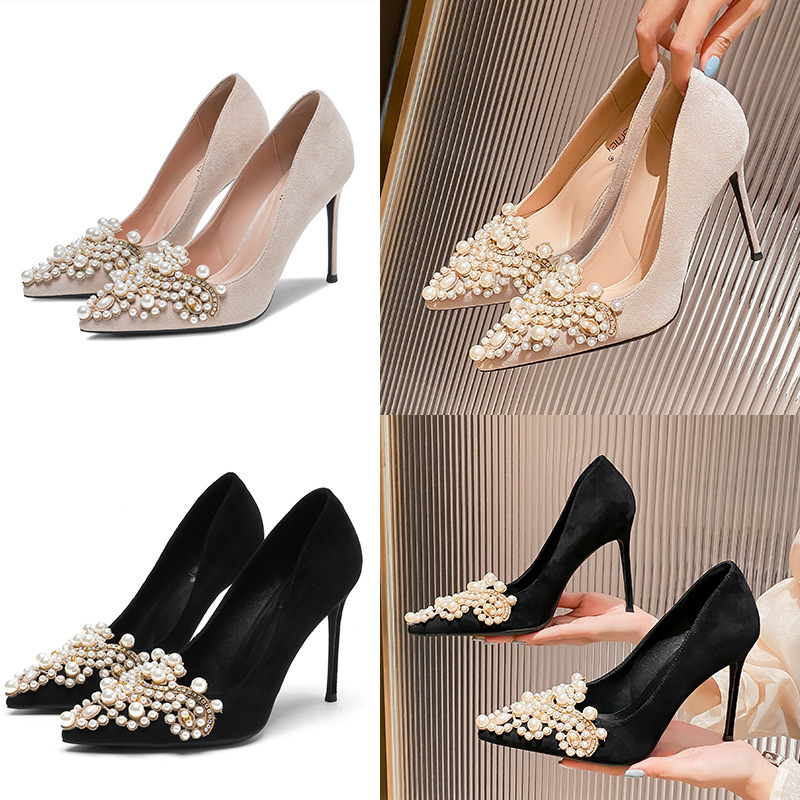 Suede High Heels Women's Stiletto Heel 2025 New Professional Elegant Pointed Toe Suede Work Shoes Women's Versatile