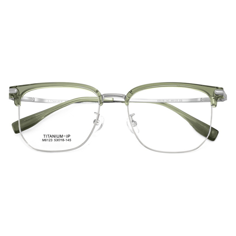 Blanquecimiento verde menta ultra ligero marco de cejas de titanio marcos de gafas flexibles piernas no sujetas a la cara con miopía Danyang mayorista