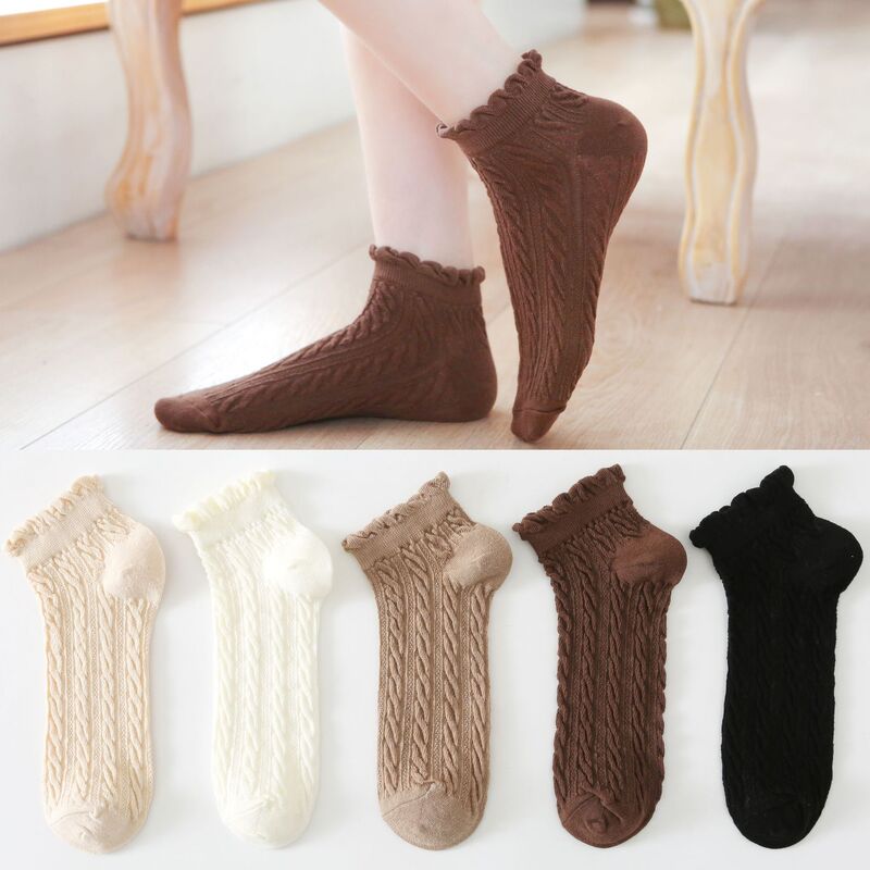 Spring and summer new mesh boat Socks milk curry color Joker socks women's cotton lace short socks twist fashion women's socks wholesale
