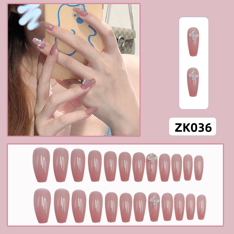 Armor con diamantes, celebridades de Internet, uñas postizas blancas populares, parches de uñas al por mayor, ballet largo desmontable terminado