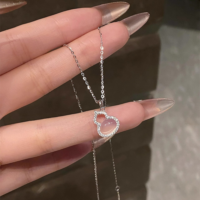 Tich 新中国風ナチュラルホワイトカルセドニーひょうたんネックレス女性の S925 スターリングシルバー氷透明感富ルーカントラディショナルスタイル鎖骨チェーントレンド|undefined