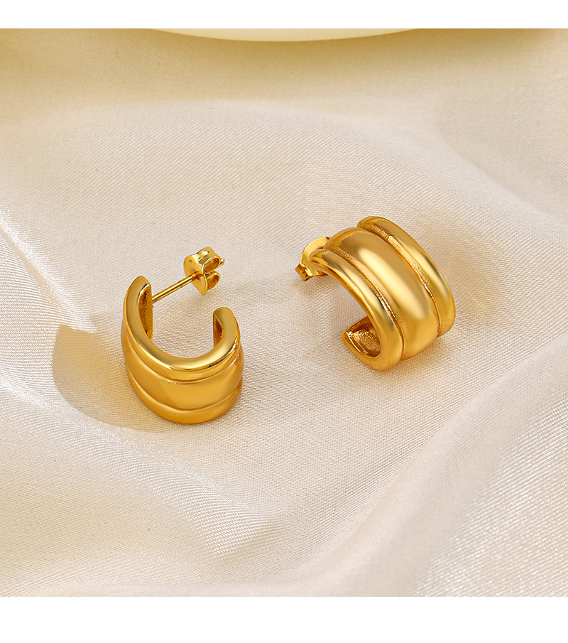 18K Gold Plated Plating Material Ear Studs Classification 1 Pair Quantity 1 Pair Retro C Shape Plating 304 Stainless Steel 18K Gold Plated Ear Studs