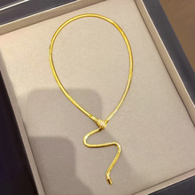 跨境欧美风蛇头项链S925纯银厚镀18k金蛇骨链长款秋冬毛衣链饰品