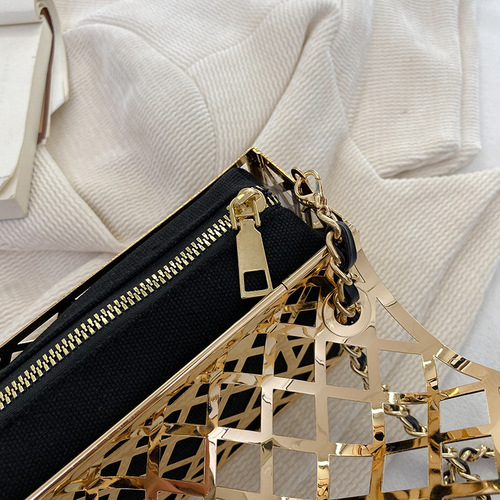 Metal Small Bags New  Summer European and American Fashion Hollowed-Out Personal Evening Small Chanel-style Women's Crossbody Metal Bag