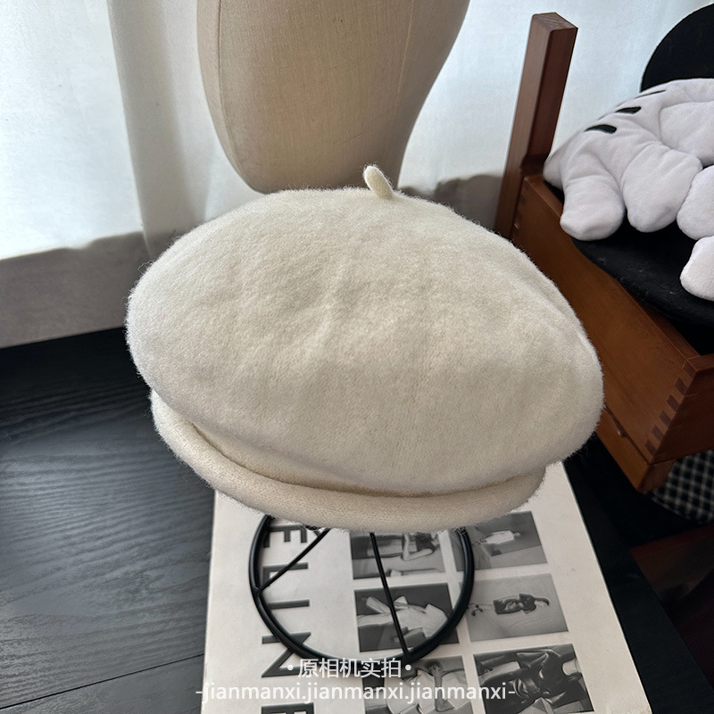 韩版纯色卷边针织贝雷帽秋冬复古百搭文艺蓓蕾帽女甜美保暖画家帽|undefined