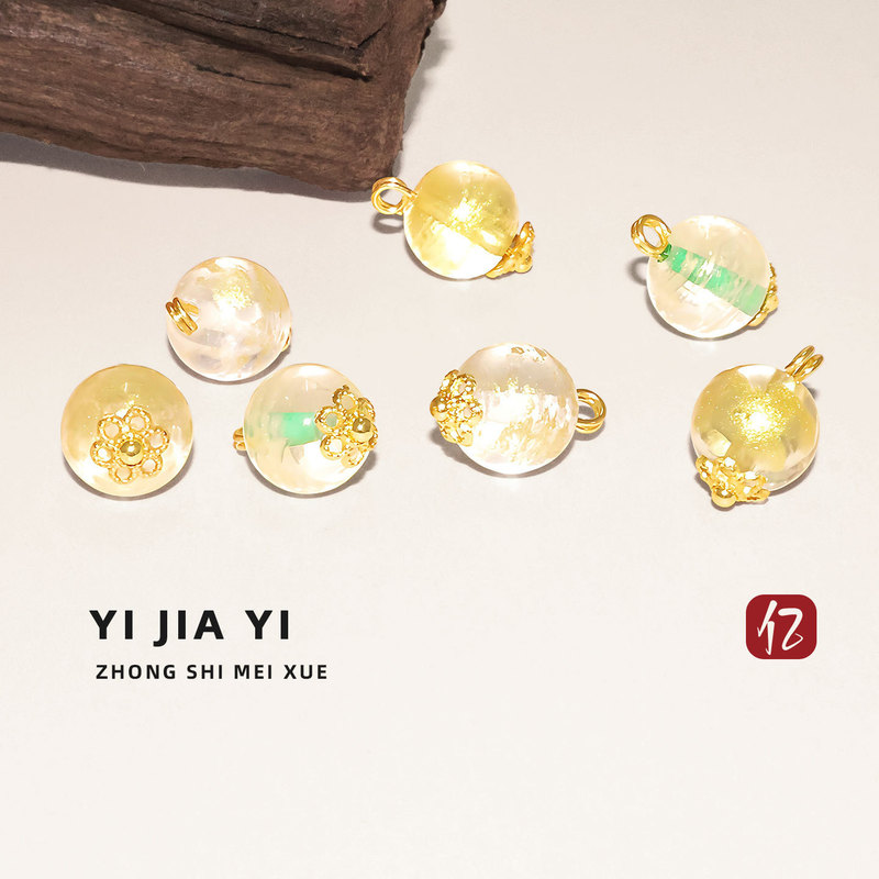 Glass Round Bead Button with Gold Lacquer, Single-Hole Small Beads, Chinese-Style Accessory, Fragrant Cloud Yarn Vest, Hanfu Shirt, Cheongsam Button