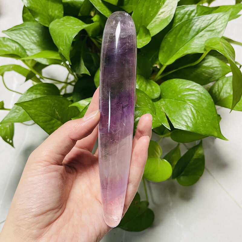 天然水晶紫晶 原石雕刻打磨水晶按摩棒 图 5