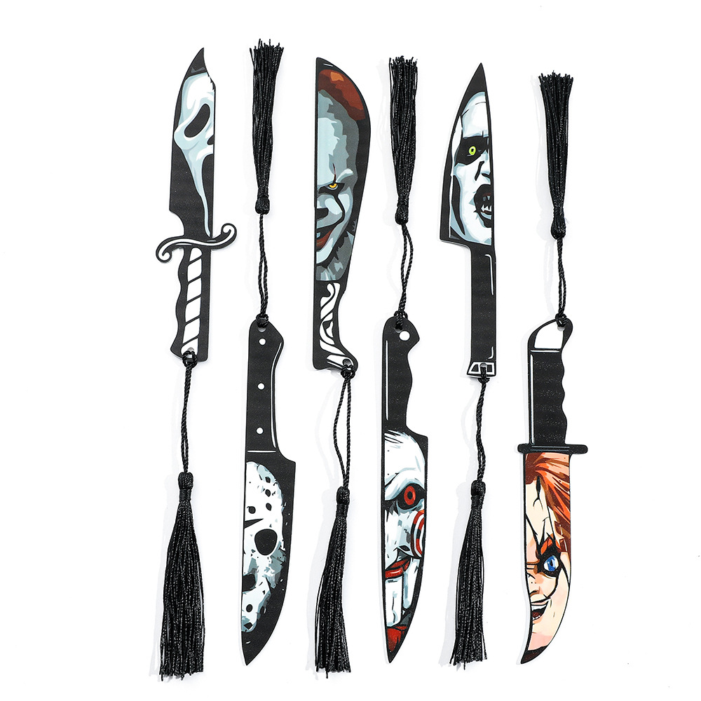 New Halloween Thrilling and Terrifying Pattern Knife-Shaped Acrylic Tassel Bookmark Reading Marker
