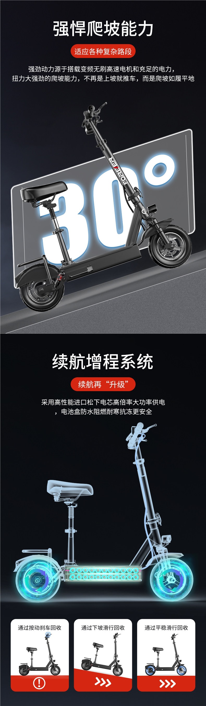 Permanent electric scooter, foldable, compact, suitable for adults and students, used for commuting and as an alternative to a car, battery-powered, lithium battery