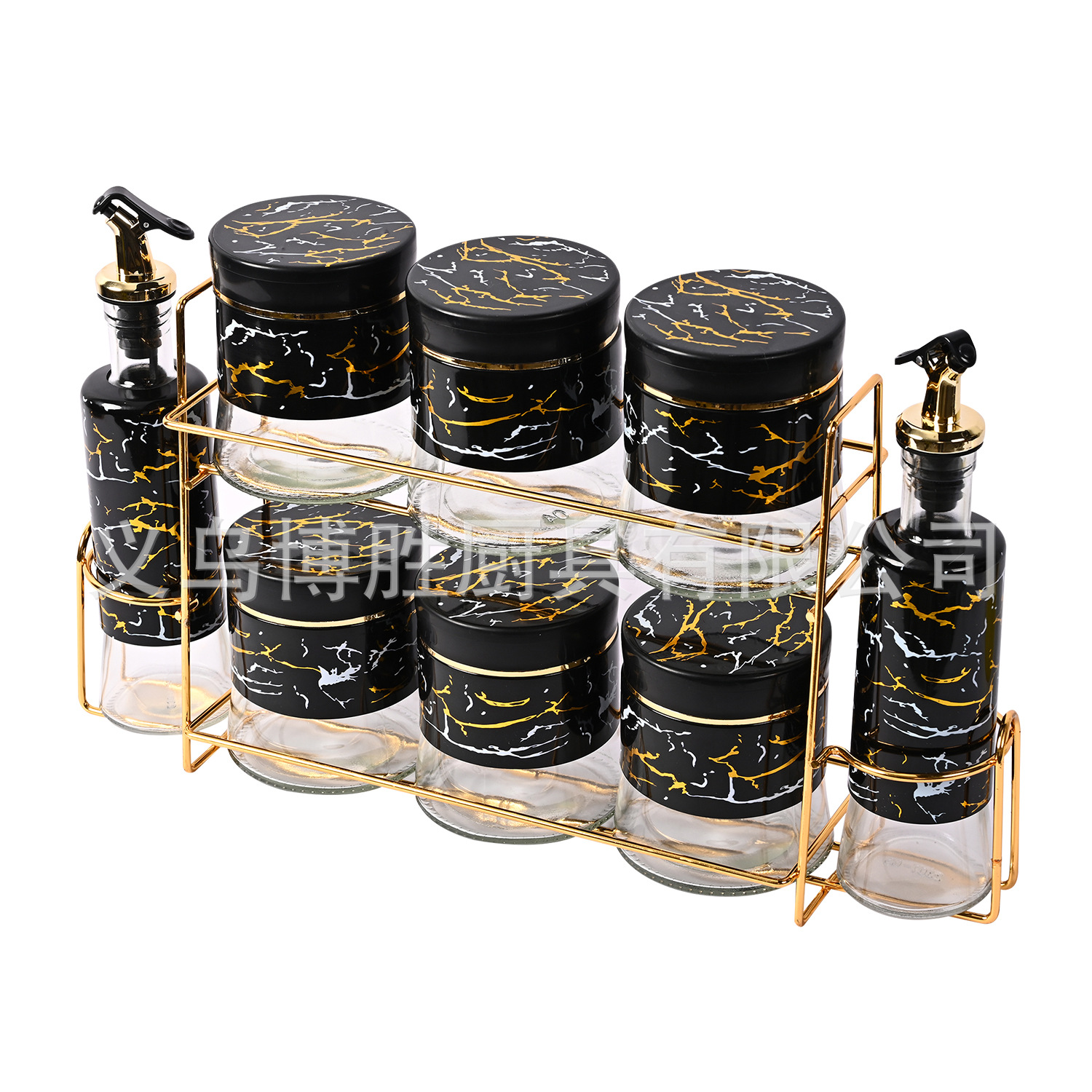 Botella de condimento Engrasador de almacenamiento tarro traje con estante de hierro Dubai Comercio exterior cocina almacenamiento multi-pieza conjunto de gama alta suministros de cocina