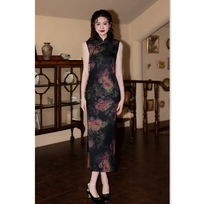 Retro long summer cheongsam sleevless, for middle age