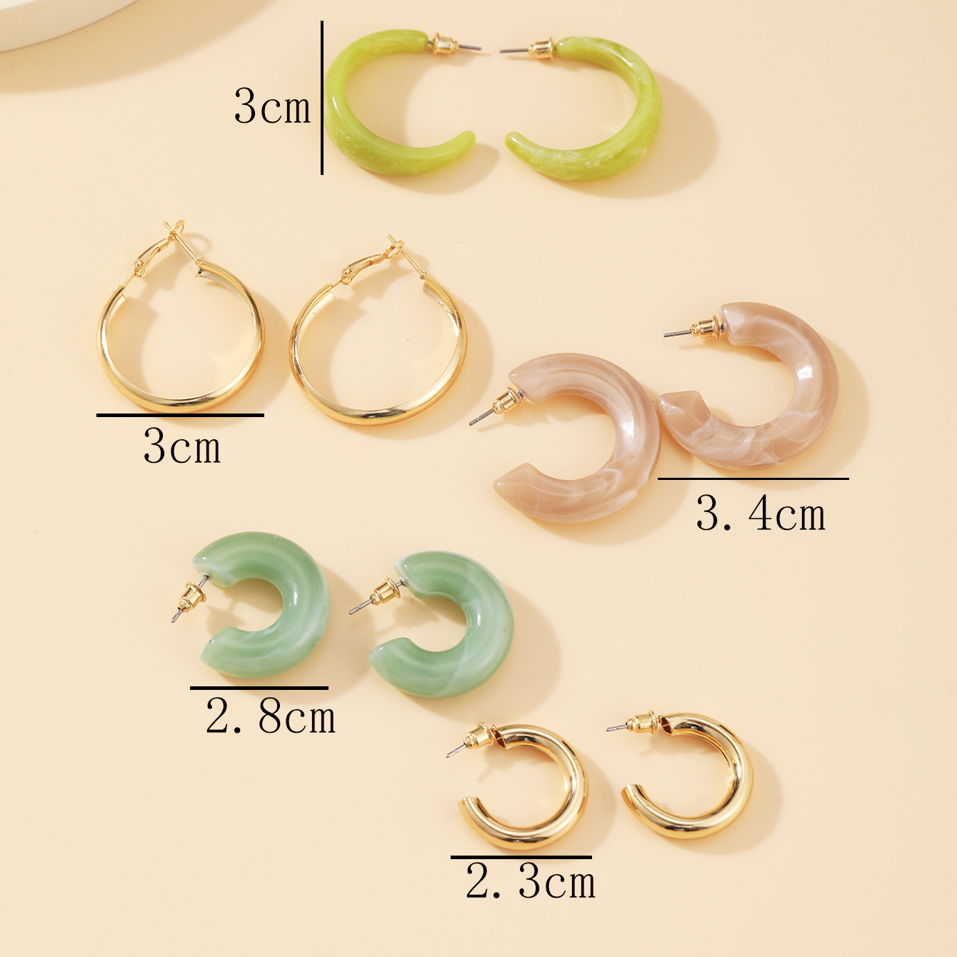 Vintage Simple Women's Solid Color Acetate Type C  Earrings Set 5-piece display picture 2