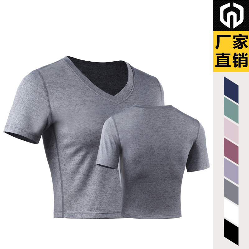 Ropa de entrenamiento de yoga traje deportivo Camiseta ajustada de manga corta para mujer Top casual con cuello en V Camiseta de manga corta ombligo expuesto