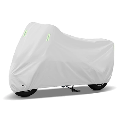 Motorcycle Rain and Dust Cover | Car clothing - no-190t-m-pure-silver-with-green-reflective-strips