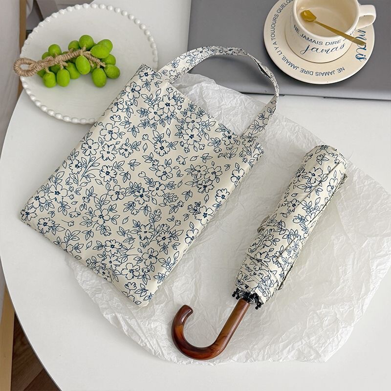 Curved Handle Retro Floral Parasol Dual-Purpose Sun Protection and Uv Protection Portable Manual Sun Umbrella Wholesale Paradise Umbrella