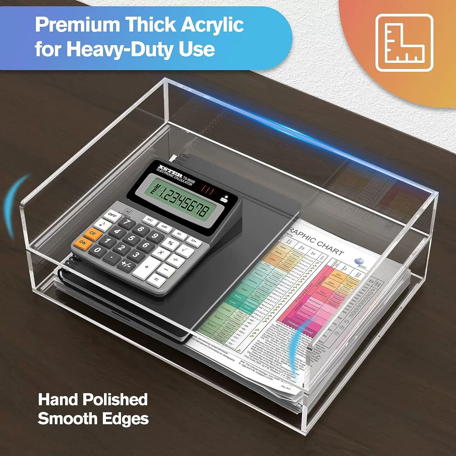 清办公桌a4纸文件托盘 亚克力文具整理盒书本书桌收纳架 2层可叠