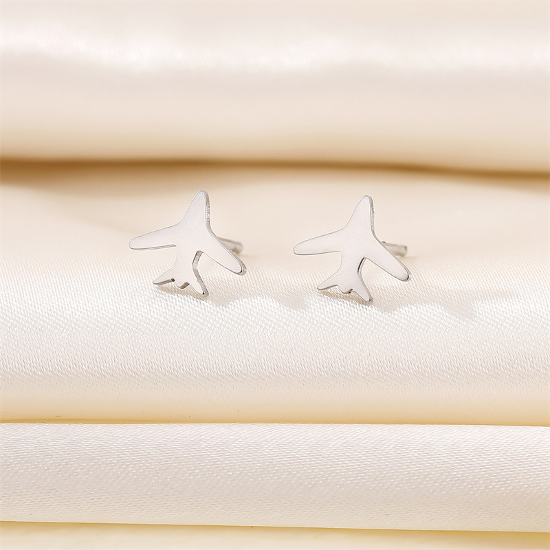 Airplane Stainless Steel No Inlaid Earrings Ear Studs display picture 3