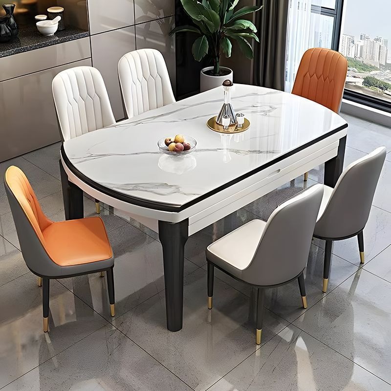 Mesa de comedor de tabla de roca moderna simple tabla de comedor de madera sólida telescópico multifuncional con horno electromagnético combinación de mesa y silla