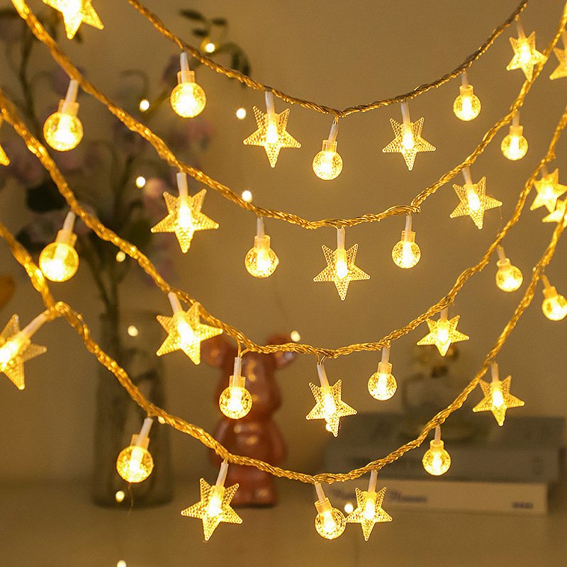 Lámpara solar LED Lámpara de estrella de cadena Lámpara de estrella ins Lámpara de color pequeña Lámpara de decoración de vacaciones de Navidad Lámpara de ambiente de campamento impermeable al aire libre