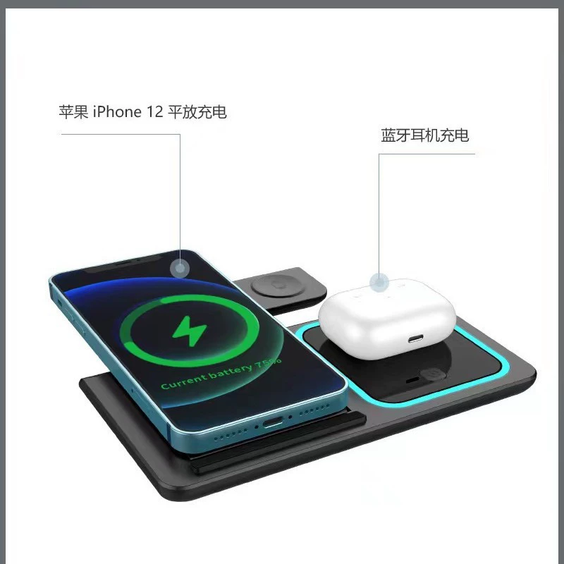 3-в-1 беспроводная зарядка (Apple, Samsung) Qi-станция — 15W для телефона, 3W для часов, 2W для наушников, ABS