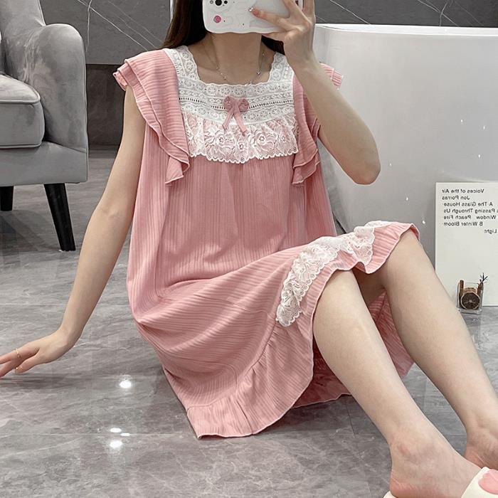 2023 pijamas de verano dulce lindo pit strip camisón cuello encaje chaleco falda ropa para el hogar pelo las mujeres