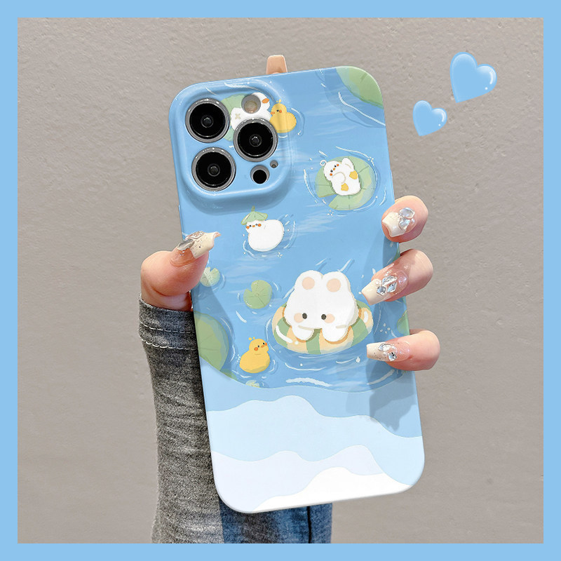 Swimming Ring Bunny Creative Phone Case for iPhone 17 Pro Max, 16 Protective Cover, 15 Cartoon, 14 Phi