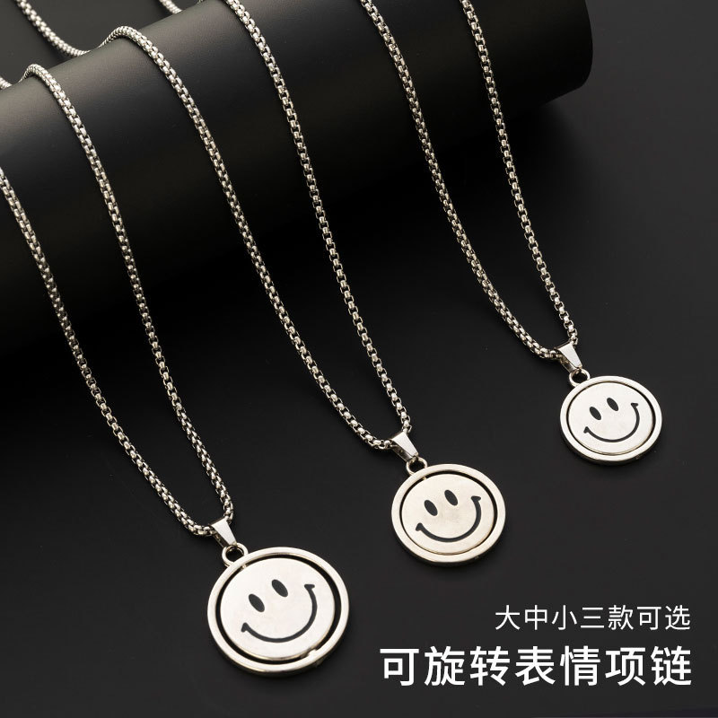Rotating smiley face crying face necklace switching expression ins style sweater chain hip hop fashion male and female personality pendant accessories