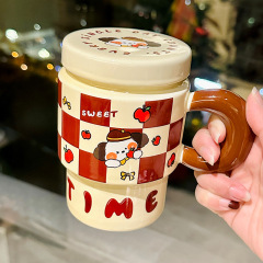 かわいいアニメ子犬セラミックマグカップ蓋付き家庭用牛乳朝食カップクリエイティブギフトカップ卸売りお土産