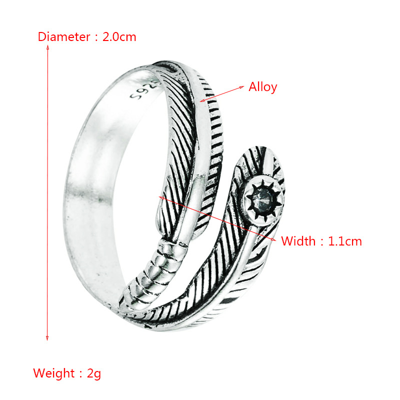 Fashion Jewelry Black Retro Personality Ring Open Feather Ring Punk Foreign Trade Wholesale Jewelry display picture 1