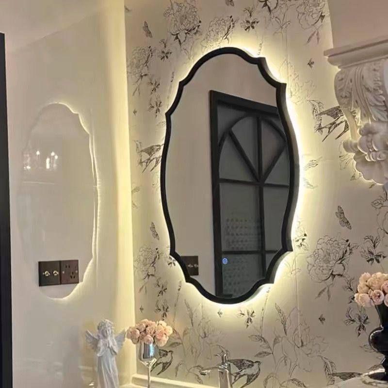 Retro Wall-Mounted Bathroom Decorative Mirror French Light Luxury Bathroom Mirror Hotel Bathroom Mirror Antique Dressing Bathroom Mirror