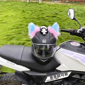 Creative Helmet Decoration Motorcycle Pink Blue Fluffy Cat Ears
