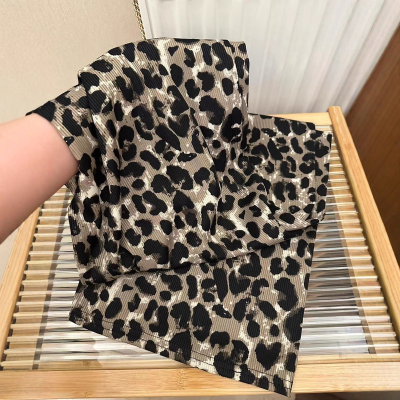 Pink Leopard Print Summer New Printed Wide-Leg Pants for Women, High-Waisted, Thin, Loose, Drapey, Floor-Length Casual Pants