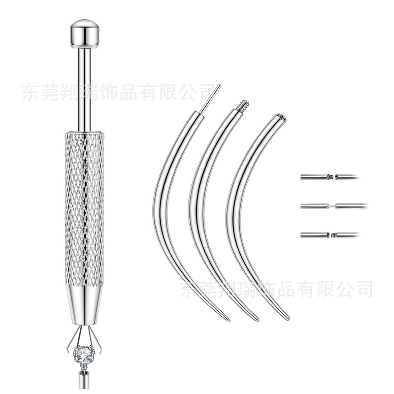 Titanium Steel Guide Needle with Curved External Thread, Stainless Steel Insert Needle with Internal Thread, Piercing Needle Jewelry Grabber