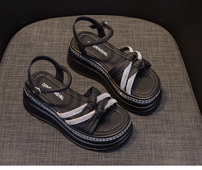 Dép sandal nữ đế platform đính đá tăng chiều cao ẩn kiểu La Mã — M2369 màu bạc, M2369 màu be, M2369 màu đen chi tiết 30
