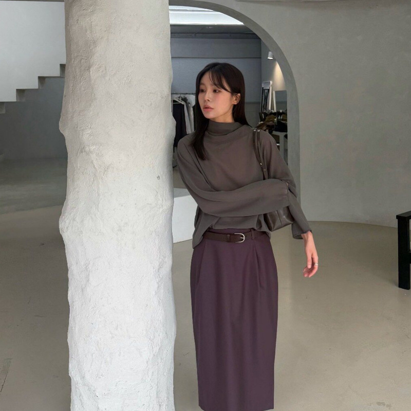Pre-sale 2026 Autumn New Korean Style Designer Cotton Lightweight/Solid Color Scarf Long Sleeve Top Shirt
