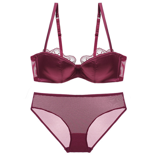 European and American women's sexy lace women's underwear thin cotton half-cup tube top push-up underwear bra set
