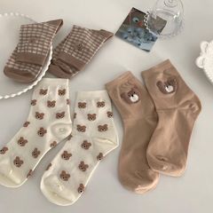 Creative new brown bear socks women's mid-calf socks Japanese cute small fresh versatile student socks short socks