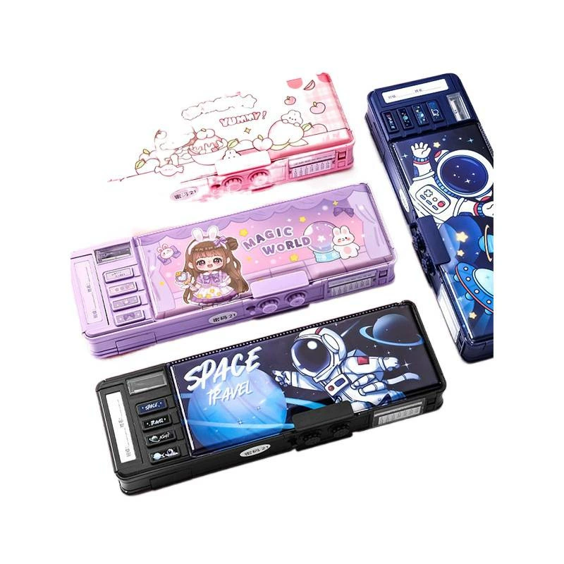 Multifunctional lock, multilayer double-sided pencil case for boys, science and technology, new collection